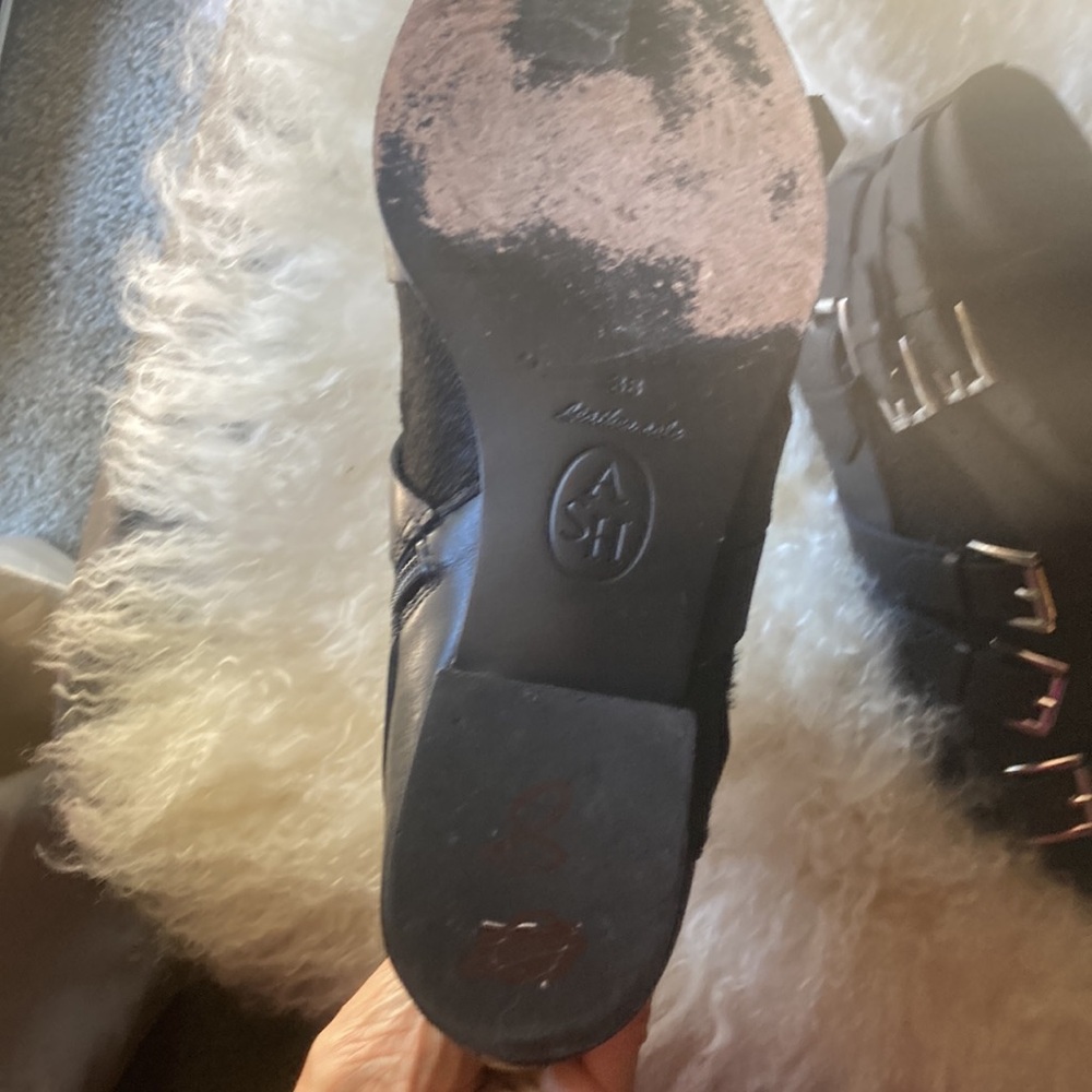 Ash Pony hair strap punk monk buckle silver black leather booties boots ankle 8 - Picture 3 of 6
